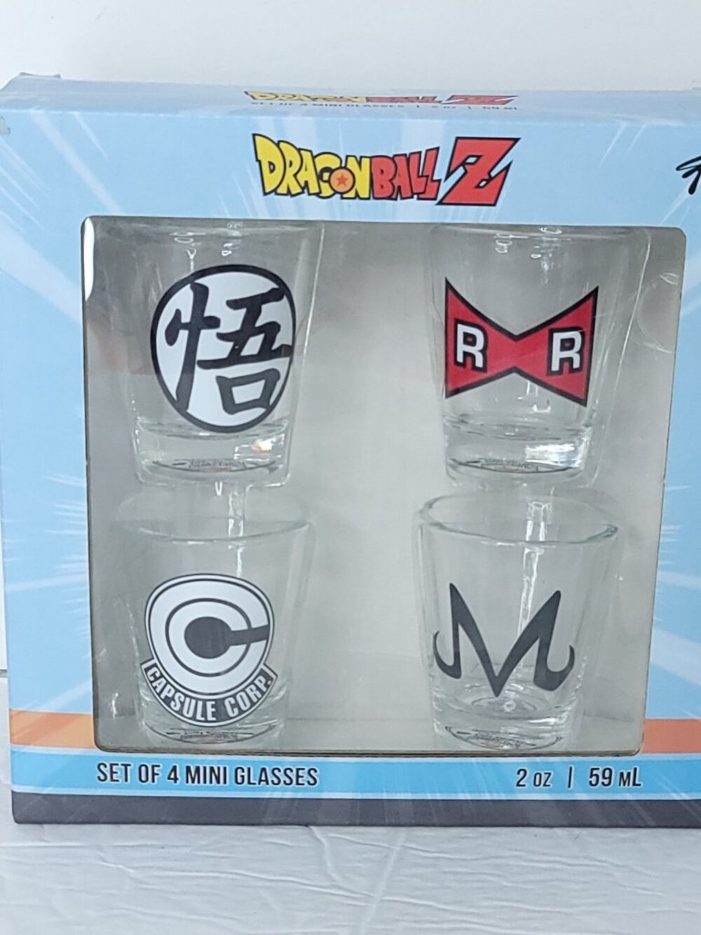 Dragon Ball Z Super Shot Glass Clear Set Of 4 Mini Glasses 2oz NEW DBZ Sealed